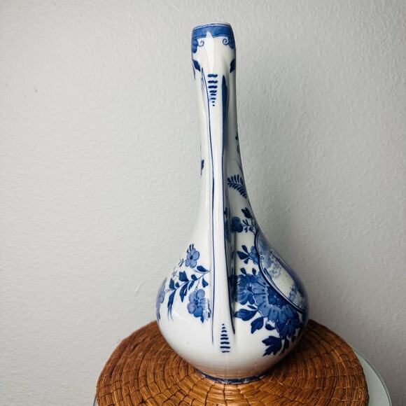 Delft Blue Pilgrim Flask Vase Loop Handle Seascape Medallion Dutch Boat, 11” H - Picture 6 of 7